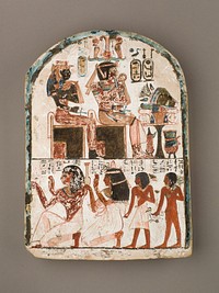 Stela of the Sculptor Qen worshipping Amenhotep I and Ahmose-Nefertari, New Kingdom, Ramesside (ca. 1279–1213 B.C.)