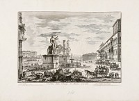 The piazza del quirinale with the statues of horse tamers in side view