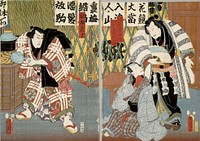 Näyttelijät nakamura fukusuke, nakamura enjaku ja kataoka ichizo näytelmässä futatsu cho-cho (kaksi perhosta), 1857 by Utagawa Kunisada