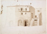 Aihe italiasta: kivitalo, keskellä kaksi porttia ja portaat by Robert Wilhelm Ekman
