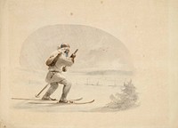 Laplander skiing, 1850 - 1855 by Anders Ekman