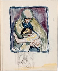 Luonnos maalaukseen äiti ja lapsi (pietà), 1913 - 1915part of a sketchbook by Magnus Enckell