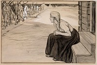 "jo päivä laski ", torpan tyttö -runon alkuvinjetti, 1897 - 1900 by Albert Edelfelt