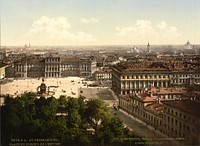 Place of the Imperial Council, West Side, St. Petersburg, Russia. – Monochrom image of St Isaac's Square and the Saint Petersburg skyline, 1890s.