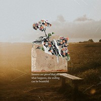 Aesthetic sunset quote background, floral design