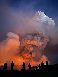 Firefighters silhouette, wildfire. Original public domain image from Flickr