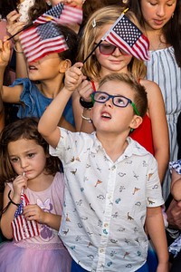 Children waving American flags. Original public domain image from Flickr
