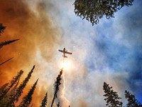 Summit Trail Fire. A large airtanker makes a water drop on the Summit Trail Fire in Washington. Original public domain image from Flickr