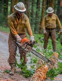 Sacramento IHCSacramento Interagency Hotshots bucking a tree out of the road. CreditD.D. Morrison via InciWeb