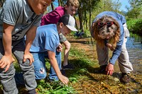 Hydrologist Denise Dammann leads one of many lessons in stream health and erosion during the Glendale Outdoor School session held on Thursday, April 25. Nearly 100 fourth and fifth grade students partook in the day long event held in Glendale's City Park. The Hydrology micro-courses are made possible by a grant from the Umpqua National Forest.