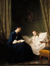 Mother reading to her sick child, 1859 - 1862, Ida Silfverberg