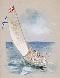 Purjevene myötätuulessa, ruokalistan luonnos, by Albert Edelfelt