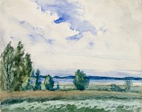 Spring landscape (1939) oil painting by Juho M&auml;kel&auml;.