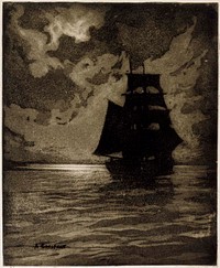 Ship in the moonlight, 1900 - 1905, by Albert Edelfelt