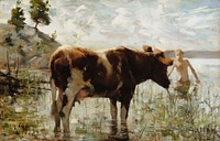 Cow and boy, 1885, by Akseli Gallen-Kallela