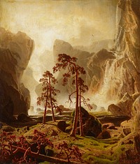 Vuoristoa ja vesiputous, 1851, Marcus Larson