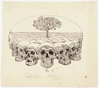 Skulls, closing vignette for chapter 14, illustration for seven brothers, 1907, by Akseli Gallen-Kallela