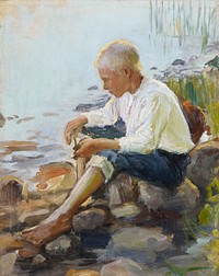 Boy on the shore, 1891 - 1893, by Pekka Halonen