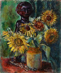 Sun flowers and a wooden sculpture, 1885 - 1943, Meri Genetz