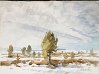 Winter landscape (1929) oil painting by Juho Mäkelä.