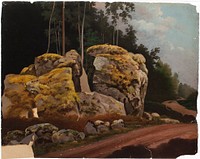 Landscape study, mossy rocks at roadside, Magnus von Wright