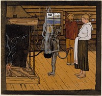 The poor devil by the fire ; the devil by the pot, 1897, by Hugo Simberg