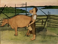 Morning milking, 1895, by Hugo Simberg