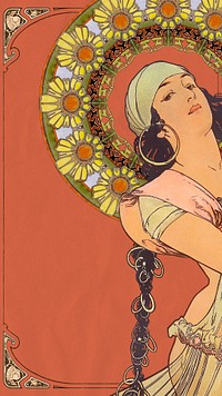 Alphonse Mucha's Salomé mobile wallpaper, vintage woman aesthetic background, remixed by rawpixel