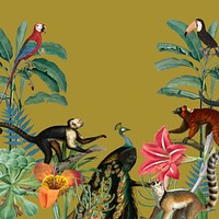 Vintage jungle animal background, wildlife border