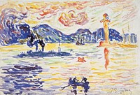 The port of Saint-Tropez with the destroyer Midi de la France by Paul Signac