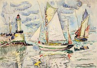 Two fishing vessels off the entrance to Granville harbour by Paul Signac