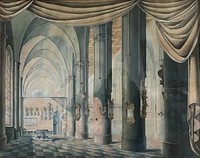 The interior of a church in the Gothic building style.The sunlight falls in from the left side by Gynther