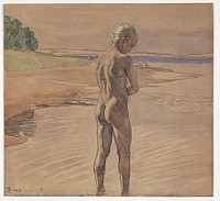 His standing in the water. Motif from Fyns Hoved by Fritz Syberg