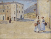 Girls on their way to the well for water at noon. Cività d'Antino by Henry Lørup