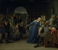 Thyra Danebod tries to appease Gorm the Old's anger against some captive Christians by Julius Exner