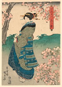 Woman viewing Cherry Blossoms on the Bank of the Sumida River (Sumidagawa hana no kei), Utagawa Kunisada