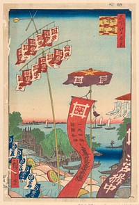 Kanasugi Bridge, Shibaura (Kanasugi-bashi Shibaura) From the Series One hunred Views of Edo, by Utagawa Kuniyoshi
