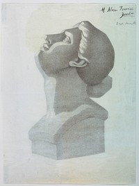 Vertical rectangle. The head of a woman tilted upward and facing left. Signed in charcoal, upper right, M. Alice Travers