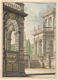 Stage Design: Villa with Obelisk and Albani Arms