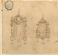 Design for Two Pendants with Caryatides and Dolphins