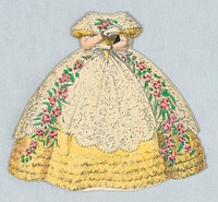 Paper Doll Costume in Yellow with White Lace and Pink Rose Garlands