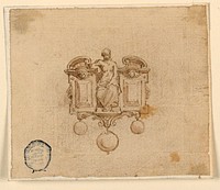 Design for Brooch with Woman in Broken Pedimet