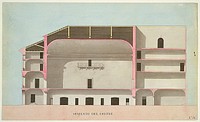 Competition Design for La Fenice, Venice: Longitudinal section of the Salon