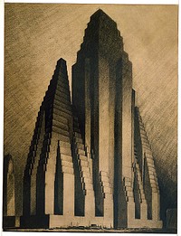 Study for Maximum Mass Permitted by the 1916 New York Zoning Law, Stage 3, Hugh Ferriss