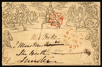 Mulready envelope with pre-first day of issue cancellation date of May 4, 1840