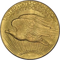 Reverse of the 1933 Double Eagle.This is a scan from the US Mint Pressroom Image Library [1]. As a U.S. coin, the design is in the public domain, and per United States Mint Circulating Coin Design Use Policy, it is being used in an educational way to help identify and illustrate the 1933 Double Eagle article on Wikipedia.Also, per the Policy, since the source of the image is from the United States Mint Website, image credits on Wikipedia must carry the tagline United States coin image from the United States Mint.