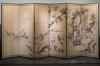 Monkey Trainers and Scenes of Chinese Life (耕作図屏風) by Kano Yasunobu