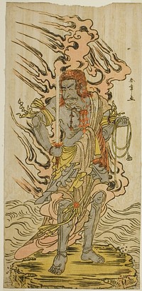 The Actor Ichikawa Danjuro V as a Stone Image of Fudo Myoo in the Play Kitekaeru Nishiki no Wakayaka, Performed at the Nakamura Theater in the Eleventh Month, 1780 by Katsukawa Shunsho