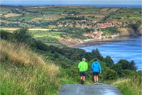 Walking downhill, healthy morning lifestyle.