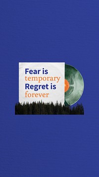 Music motivational quote phone wallpaper, blue vinyl record background
